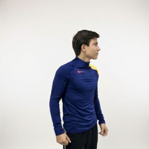 Sudadera Nike Azul Marino con Logo Rojo y Detalles Amarillos – Ropa Deportiva Hombre